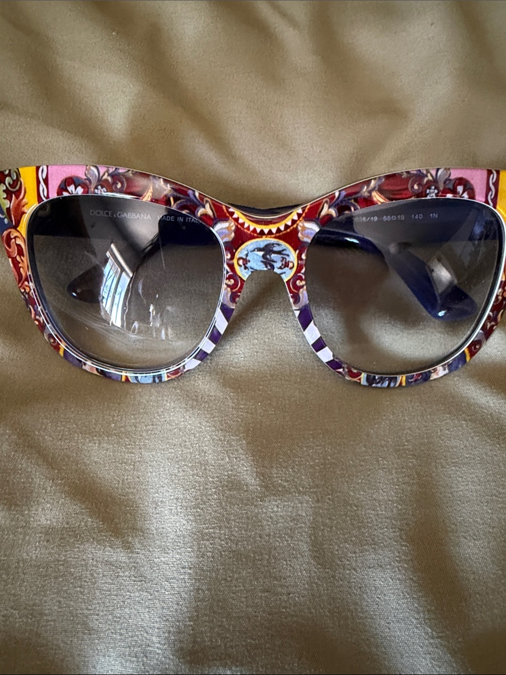 Authentic Dolce & Gabbana Women's Patterned Cat-Eye Sunglasses Purple, Red, Yell